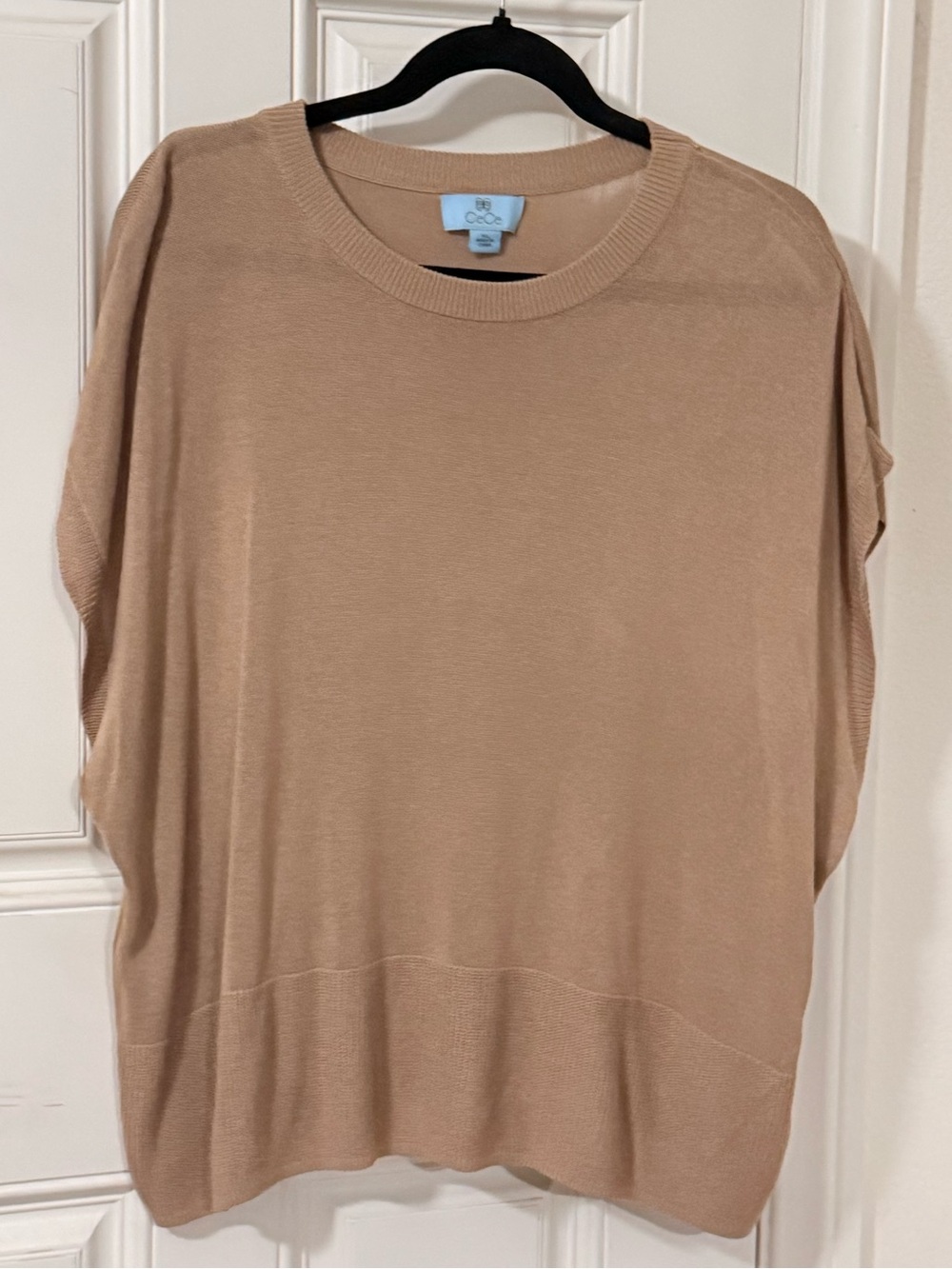 CeCe Tan Ribbed Crewneck Pullover